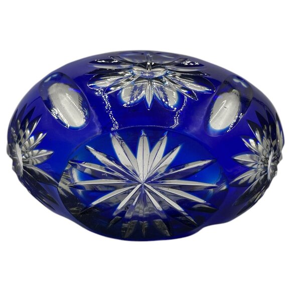 Vintage Cristal 24% Pbo Handmade Cobalt Blue Glass Basket Heavy Lead Crystal - Picture 13 of 14